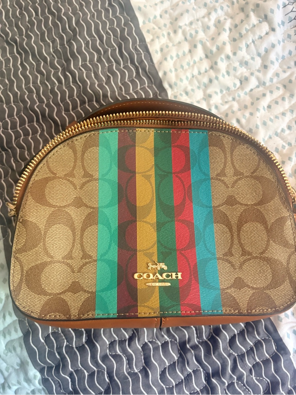 Coach Crossbody Bag with Multicolor Stripe (Turquoise, Yellow, Red, Green)